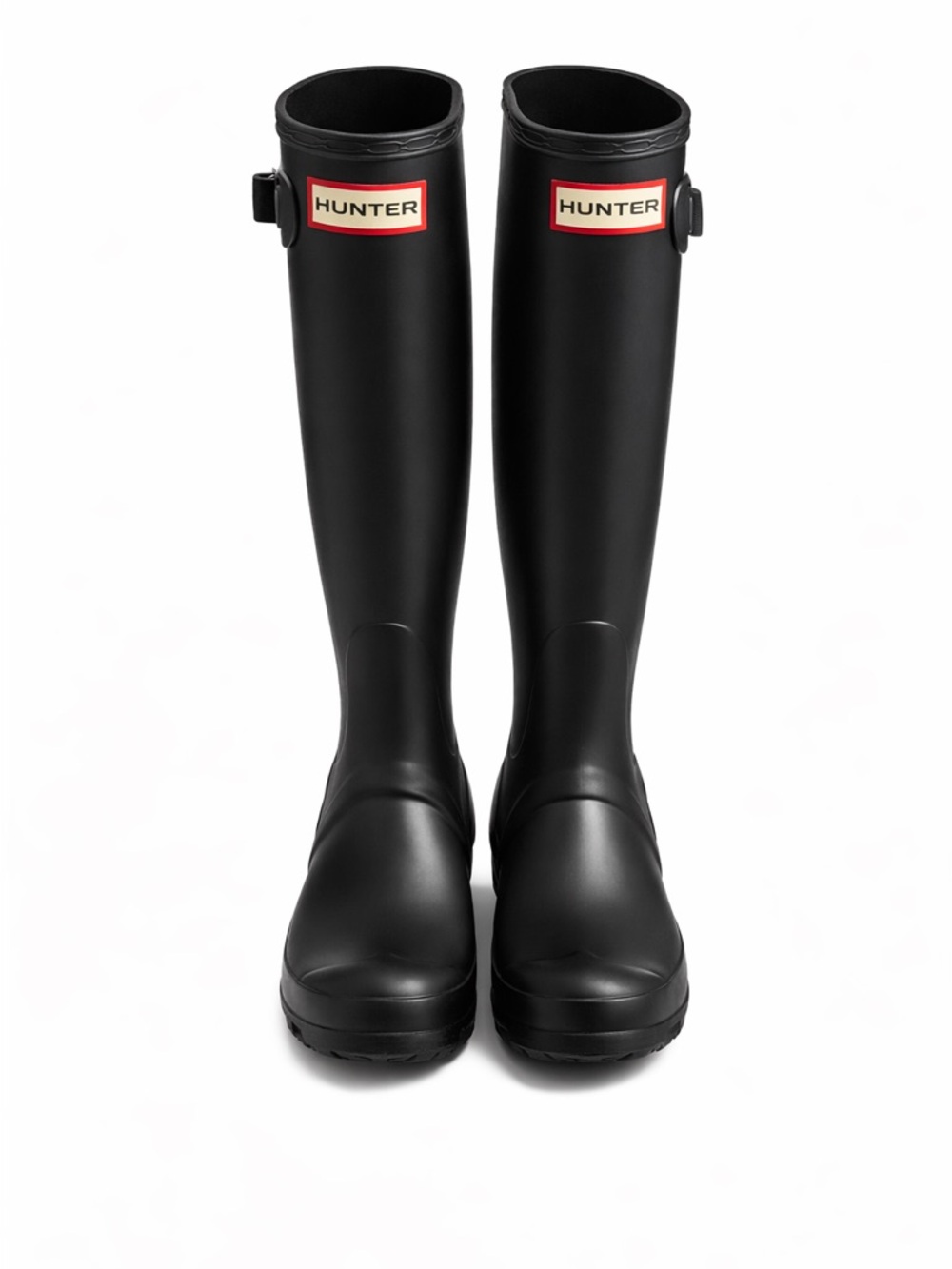 Hunter Black Knee-High Matte Rain Boots with Red Logo
